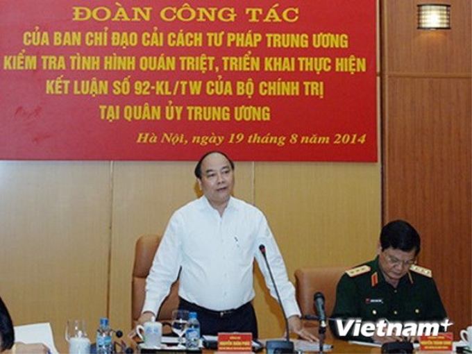 Phó Thủ tướng Nguyễn Xuân Phúc tại buổi làm việc. (Nguồn: Vietnam+)